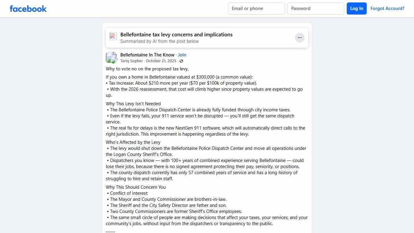 Bellefontaine In The Know Why to vote no on the proposed tax levy, Facebook
